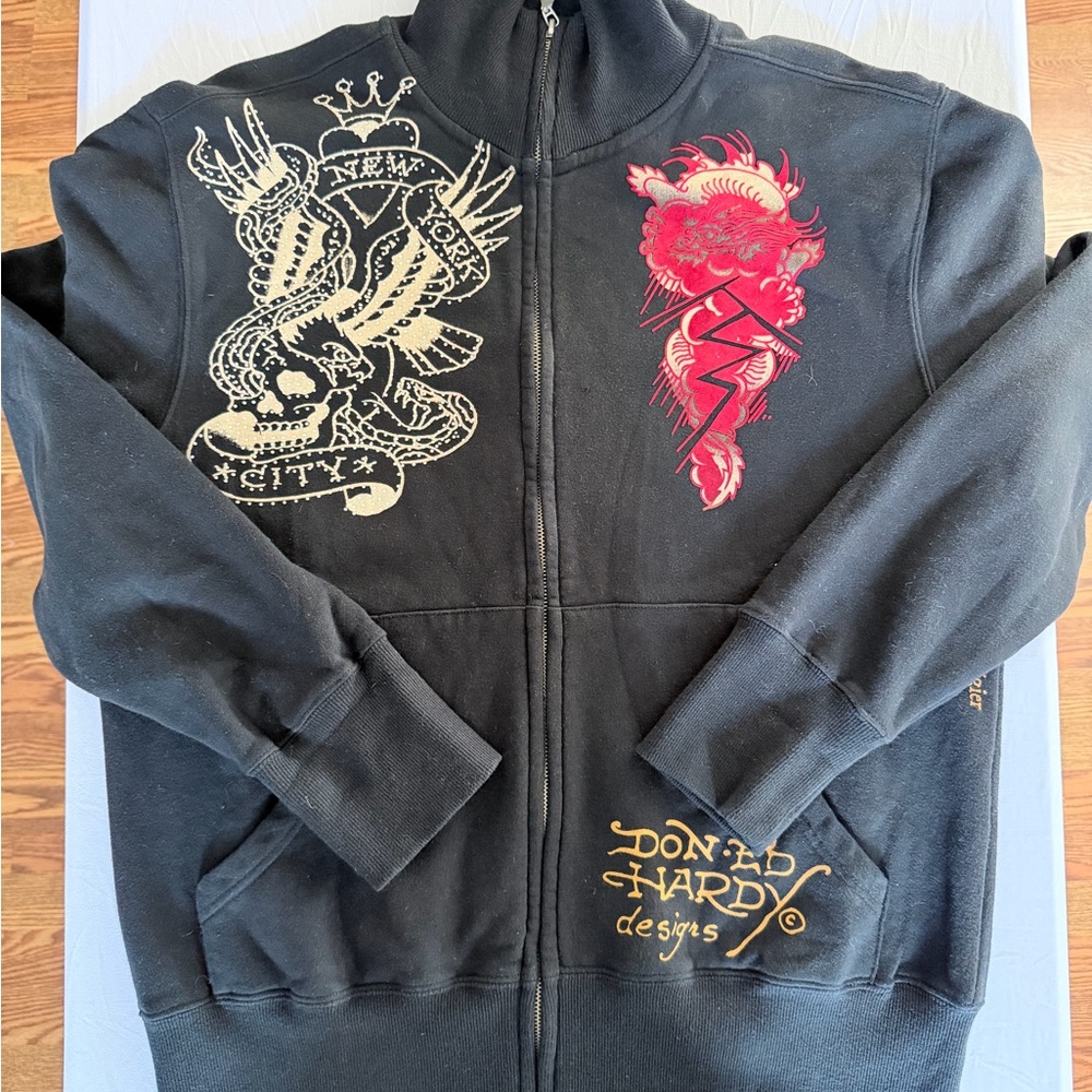 Ed Hardy Dark Hoodie with Label Detail